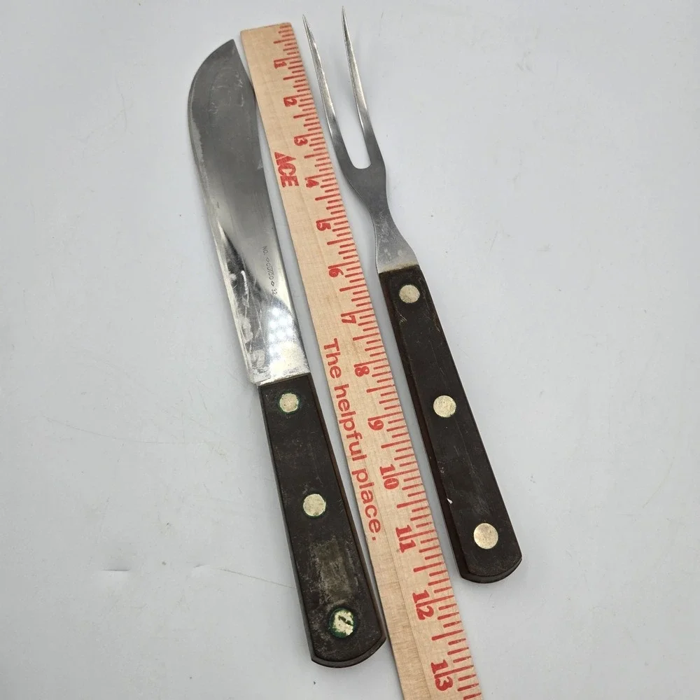 Vintage CUTCO Set 32 & 37 Knife & Carving Fork Classic Brown Wood Handles